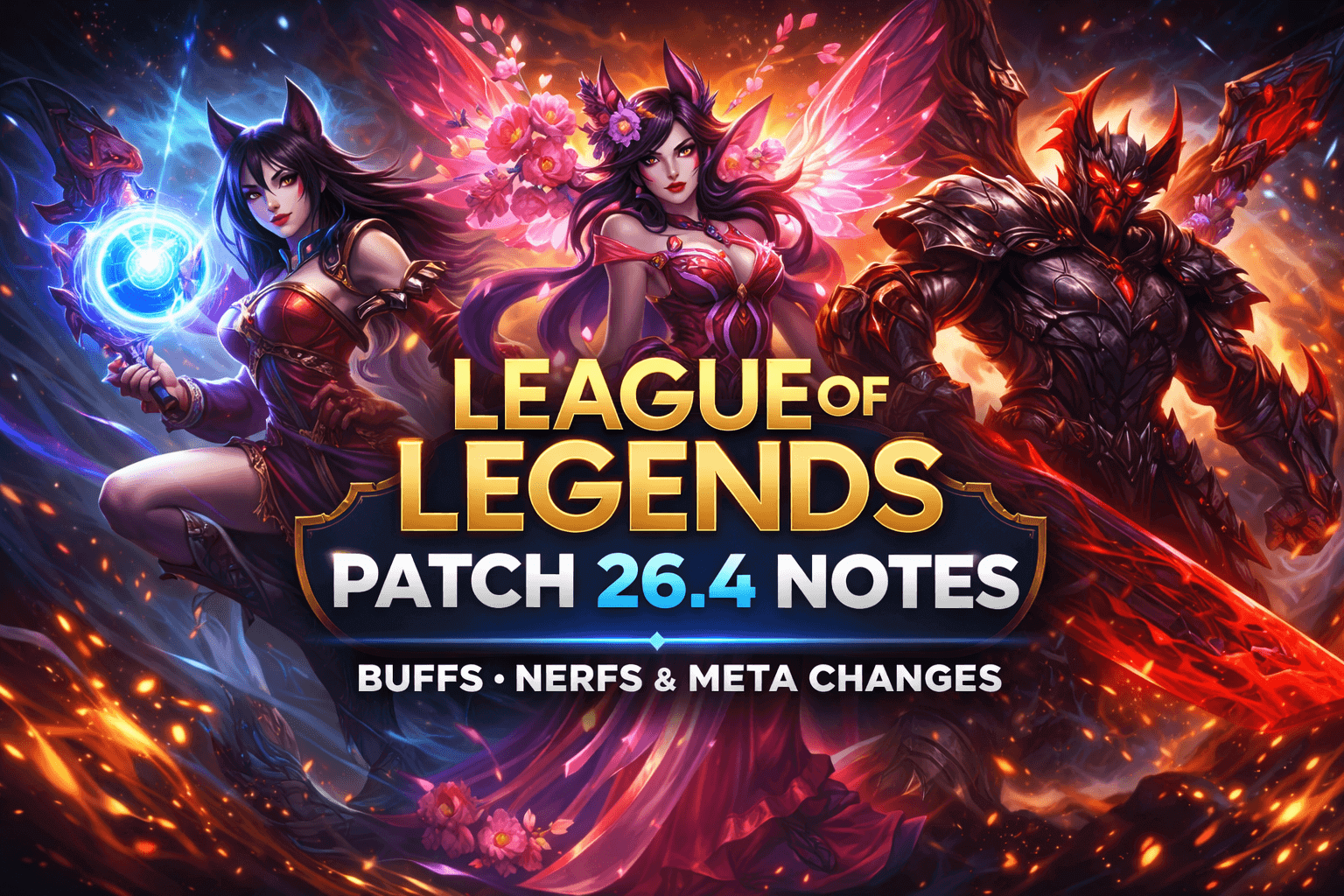League of Legends Patch 26.4 notes featuring champion buffs nerfs and meta changes